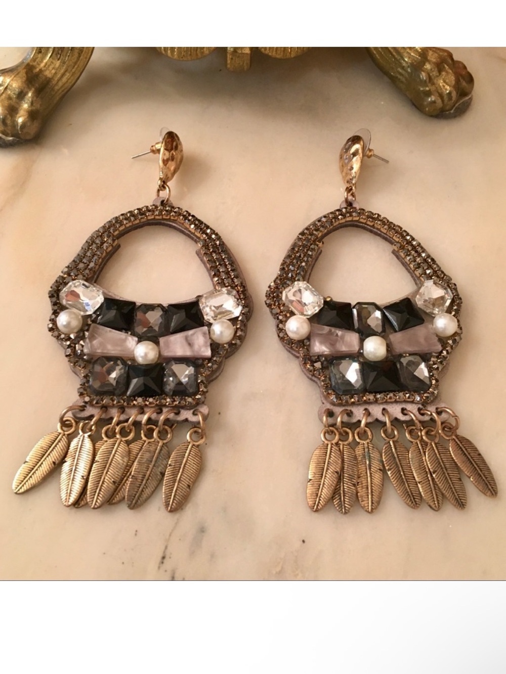Embellished Gold Tone Chandelier Statement earrings